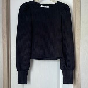 Altar'd State Black Ribbed Puff Sleeve Blouse